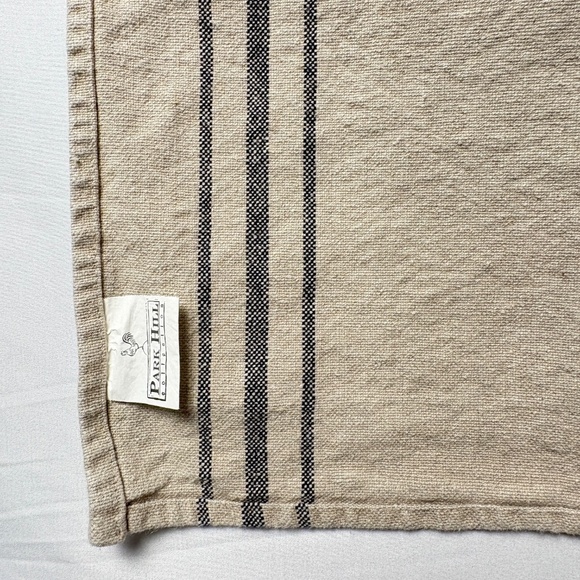 Park Hill Collection 100% Linen Farmhouse Tablecloth 48 X 57 Beige Black Stripe - Picture 10 of 14
